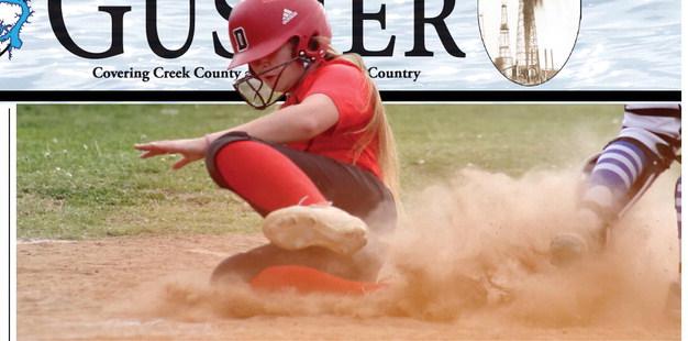 Drumright Lady Tornado Bethany Black slides into home during the Lady Tornadoes softball gave against the Olive Lady Wildcats. Lady Tornadoes beat the Lady Wildcats 20-0. Photo by Selah Ocker.